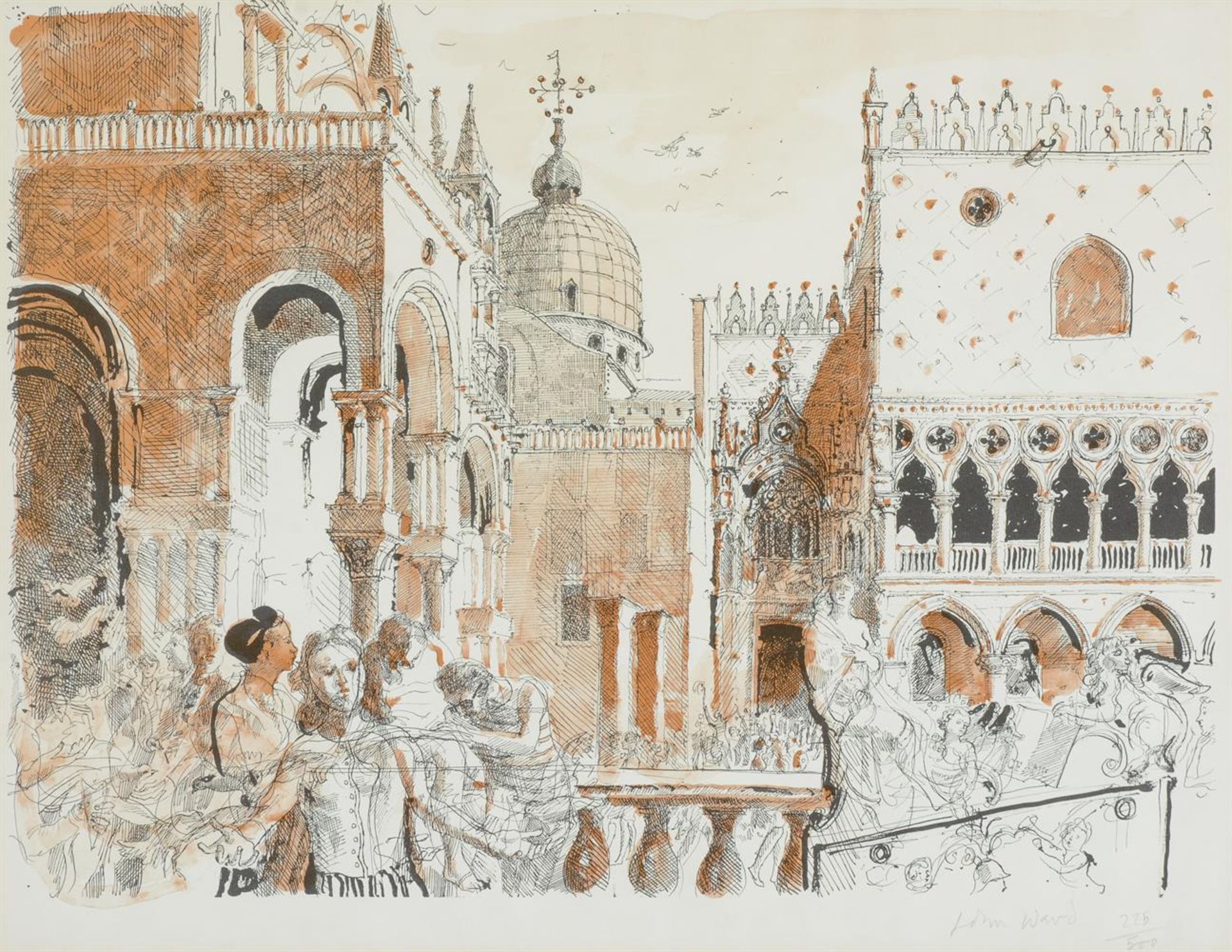 λ JOHN STANTON WARD (BRITISH 1917-2007), PIAZZO SAN MARCO; TOGETHER WITH TWO DRAWINGS OF FEMALE NUDE