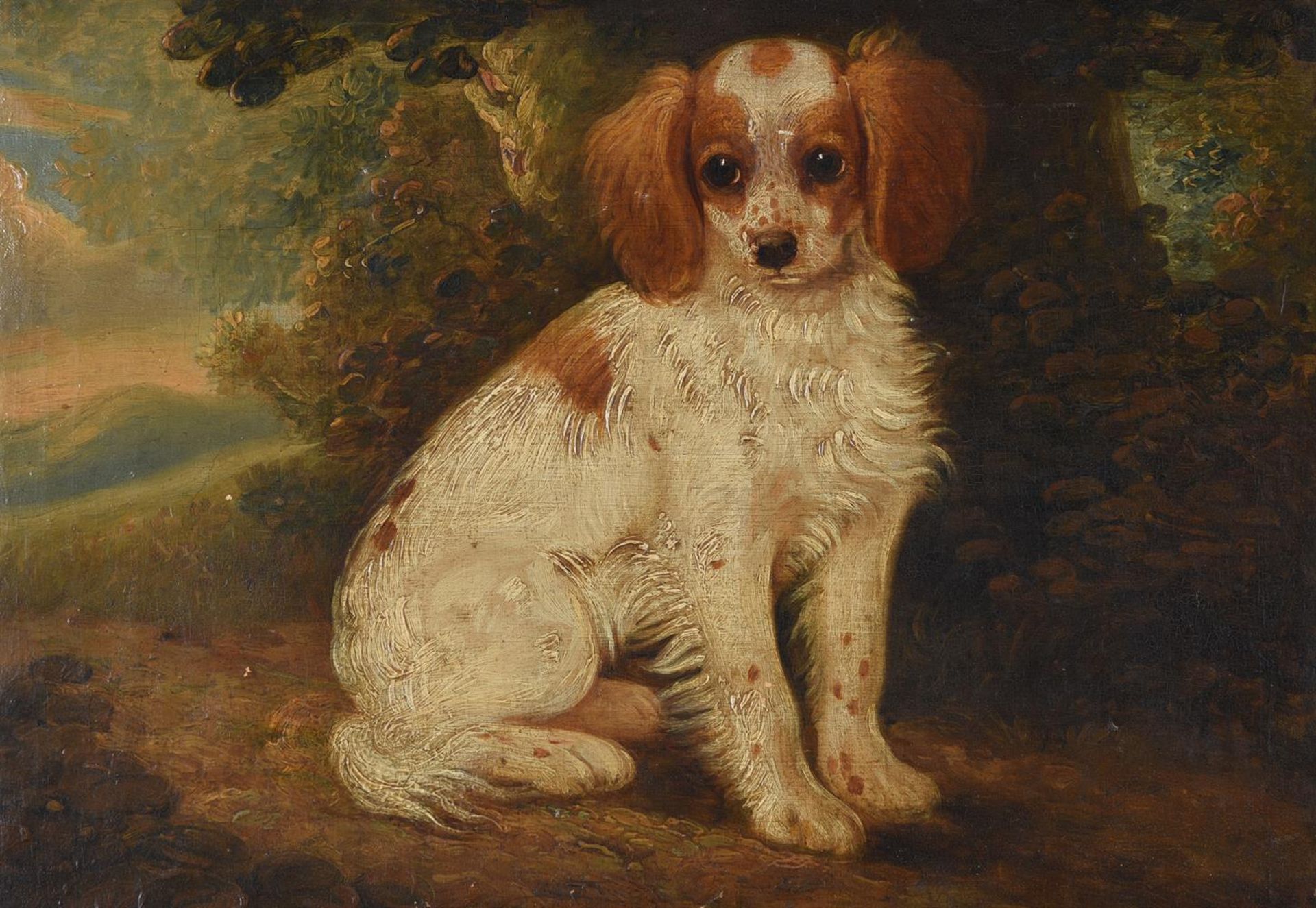 FOLLOWER OF HENRY BERNARD CHALON, SPANIEL, SEATED IN A WOODED LANDSCAPE