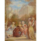 CHARLOTTE LENTREIN DE SENEZCOURT (FRENCH 19TH CENTURY), WATTEAUESQUE FIGURES BEFORE A CHATEAU