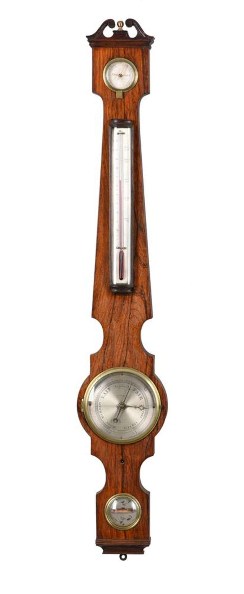 A RARE GEORGE IV ROSEWOOD MERCURY WHEEL BAROMETER WITH FIVE-INCH DIAL