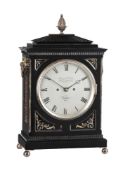 AN EARLY VICTORIAN SILVERED BRASS MOUNTED EBONISED BRACKET CLOCK WITH TRIP-HOUR REPEAT