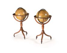 A PAIR OF REGENCY FIFTEEN-INCH LIBRARY GLOBES
