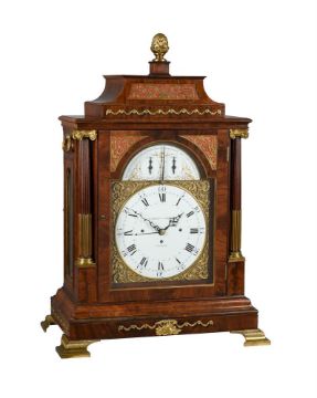 A IMPRESSIVE GEORGE III GILT MOUNTED MAHOGANY TWELVE-TUNE MUSICAL TABLE CLOCK OF LARGE PROPORTIONS
