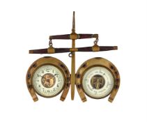 A FRENCH GILT BRASS NOVELTY DESK TIMEPIECE AND BAROMETER COMPENDIUM