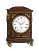 Y A FINE GEORGE IV BRASS INLAID ROSEWOOD SMALL LIBRARY MANTEL TIMEPIECE WITH FIRED ENAMEL DIAL