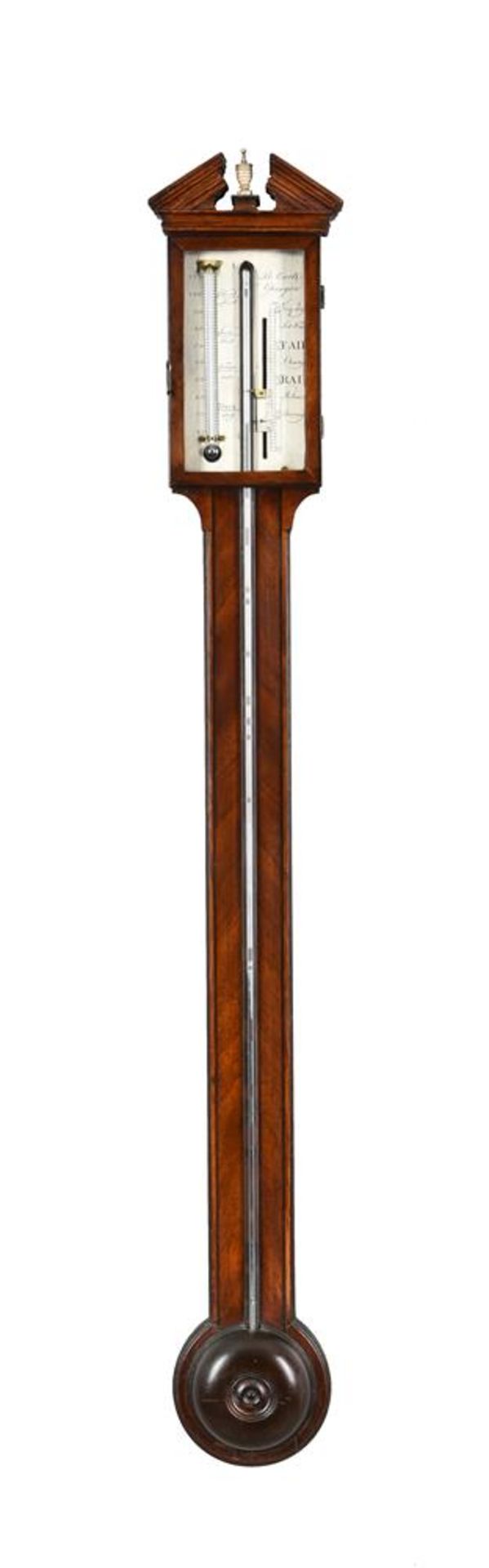 A GEORGE III SCOTTISH MAHOGANY MERCURY STICK BAROMETER