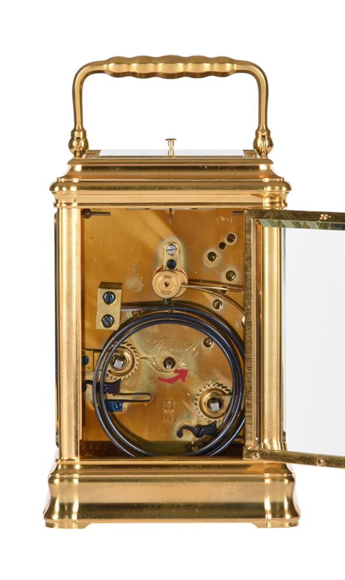 A FINE FRENCH GILT BRASS GORGE CASED GRANDE SONNERIE STRIKING CARRIAGE CLOCK - Image 3 of 6