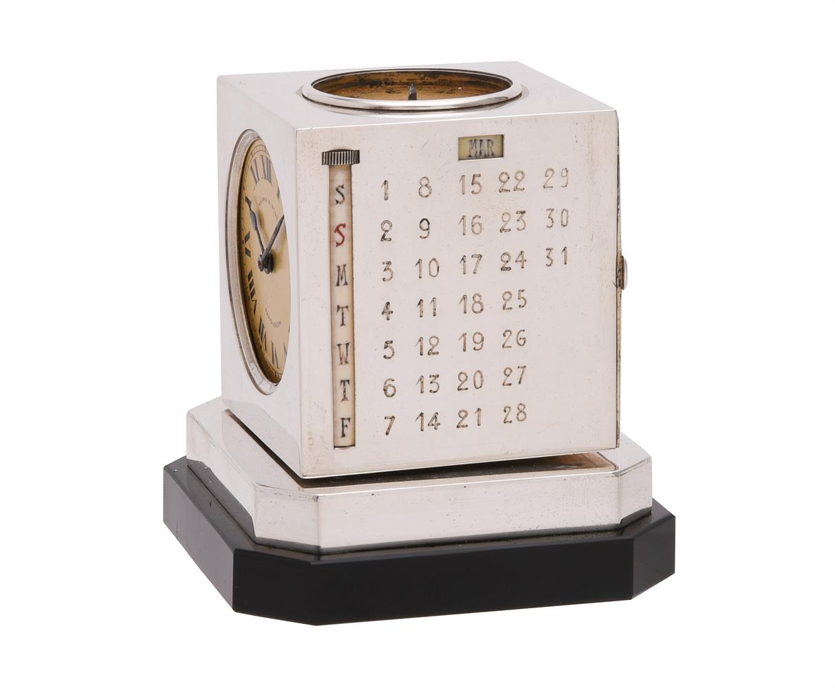 Y A SILVER REVOLVING DESK TIMEPIECE COMPENDIUM WITH BAROMETER, CALENDAR, THERMOMETERS, AND COMPASS - Image 4 of 6