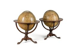 A RARE PAIR OF GEORGE III FIFTEEN-INCH LIBRARY TABLE GLOBES