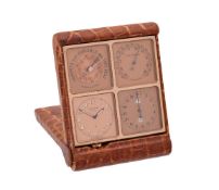 Y A SWISS TRAVELLING ALARM TIMEPIECE COMPENDIUM WITH BAROMETER, CALENDAR AND THERMOMETER