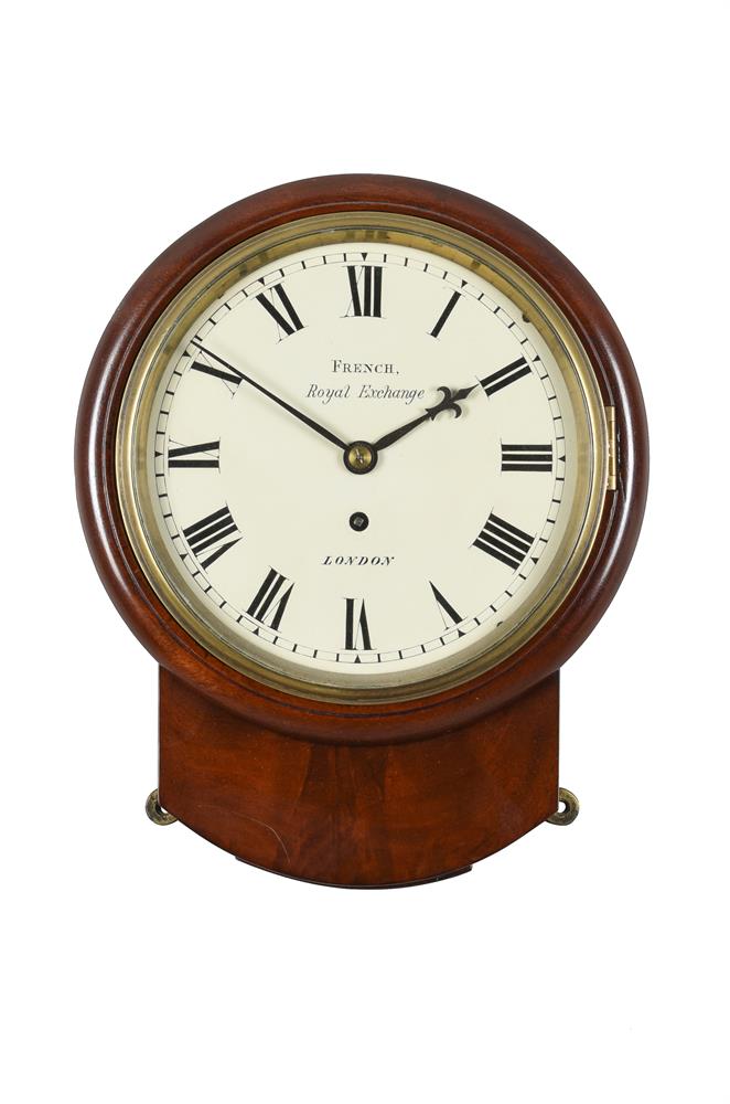 A VICTORIAN MAHOGANY FUSEE DROP-DIAL WALL TIMEPIECE WITH EIGHT INCH DIAL