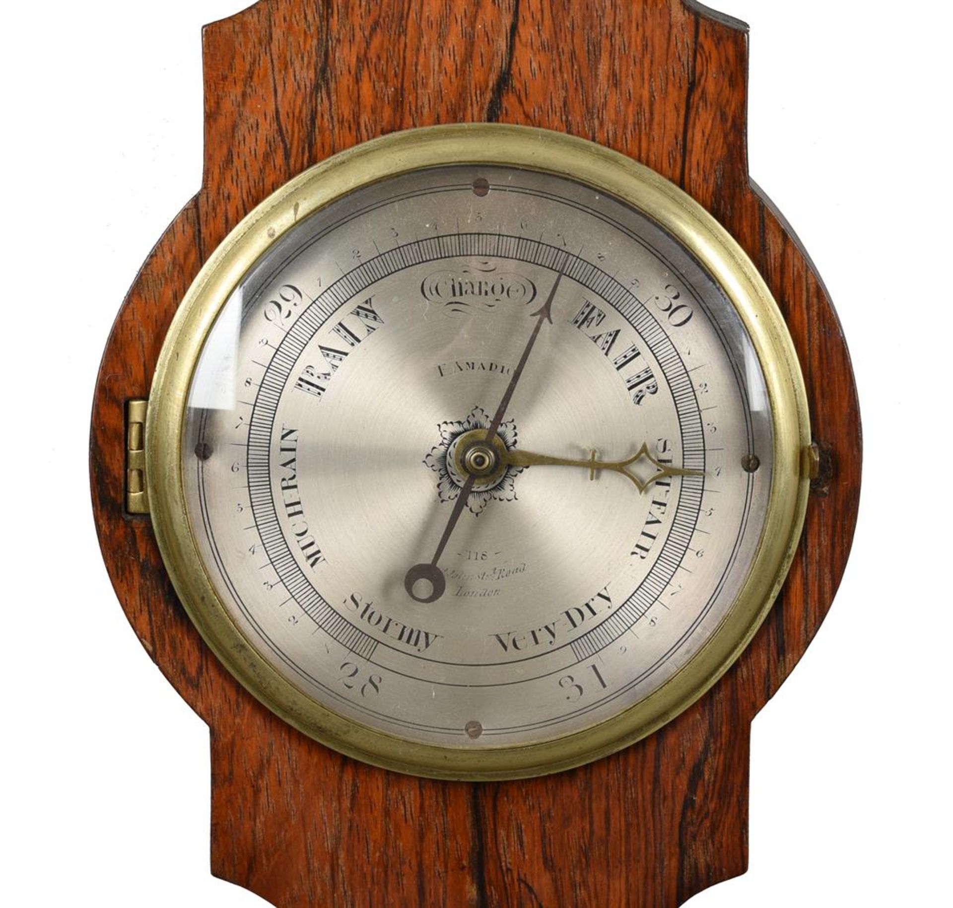 A RARE GEORGE IV ROSEWOOD MERCURY WHEEL BAROMETER WITH FIVE-INCH DIAL - Bild 2 aus 2