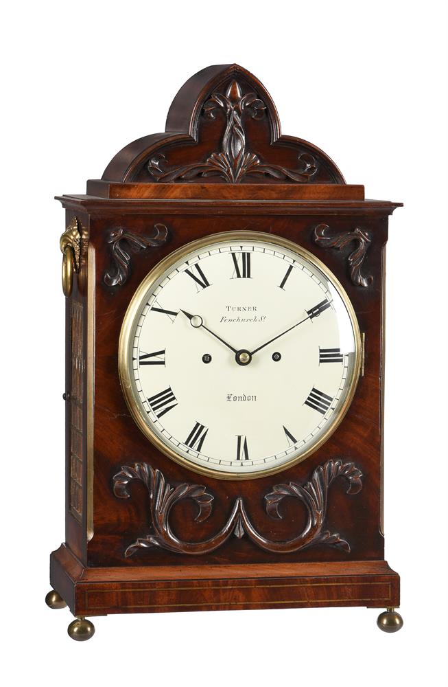 A WILLIAM IV CARVED AND BRASS INLAID MAHOGANY BRACKET CLOCK WITH WALL BRACKET - Image 2 of 3