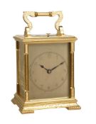 A GILT BRASS REPEATING CARRIAGE CLOCK WITH FINE ENGRAVED LONDON VIEWS
