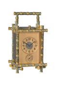 A FINE FRENCH MID-SIZED CHAMPLEVE ENAMELLED GILT BRASS BAMBOO CASED REPEATING ALARM CARRIAGE CLOCK