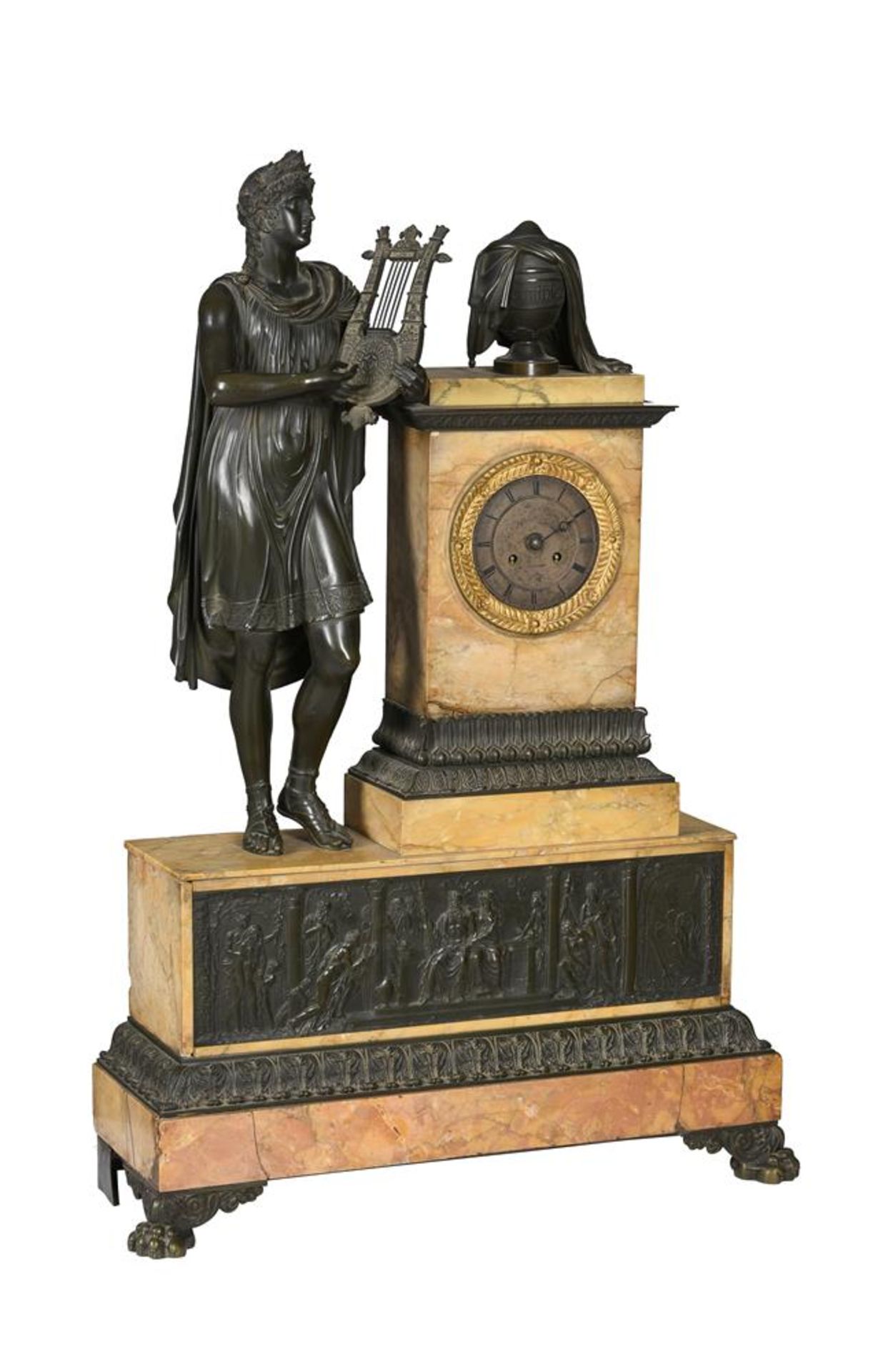 A FINE FRENCH EMPIRE BRONZE AND SIENA MARBLE FIGURAL MANTEL CLOCK OF IMPRESSIVE PROPORTIONS - Bild 2 aus 8