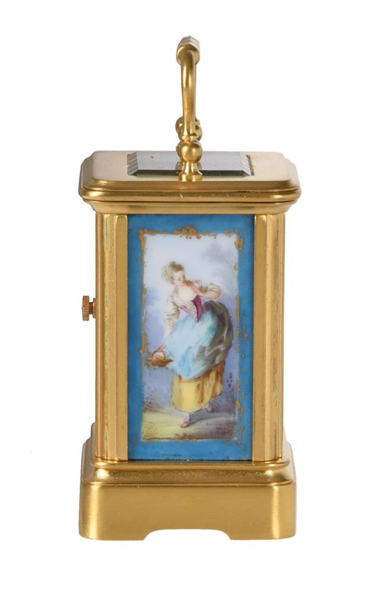 A FINE FRENCH GILT BRASS PORCELAIN PANEL INSET MINIATURE CARRIAGE TIMEPIECE - Bild 2 aus 6