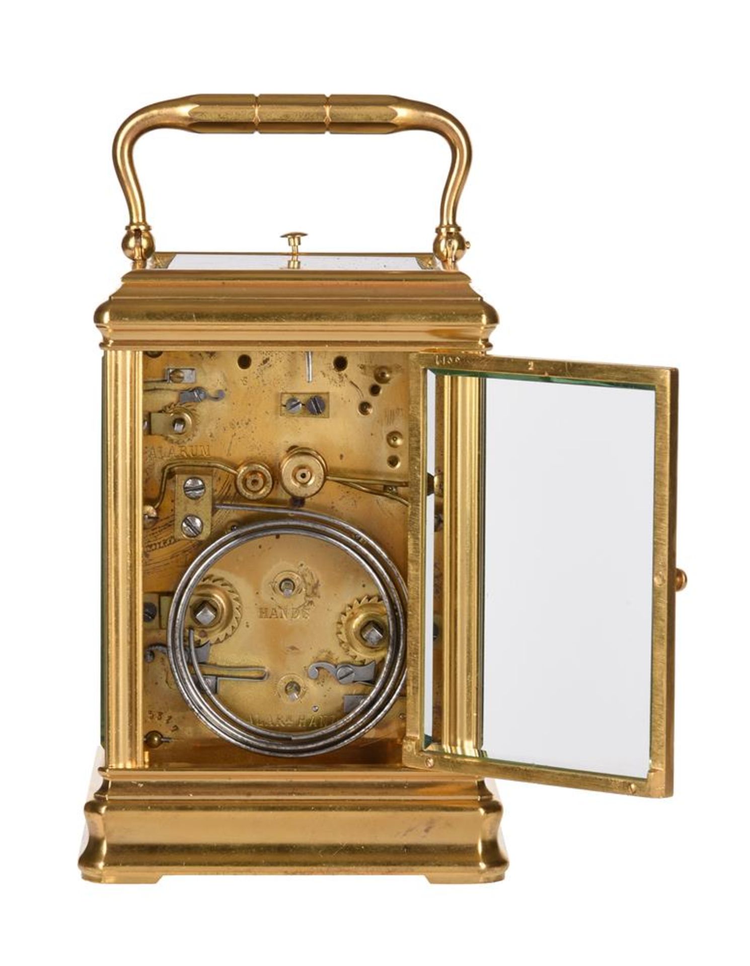 A FINE FRENCH GILT BRASS GRANDE SONNERIE STRIKING CARRIAGE CLOCK WITH ALARM - Bild 3 aus 4