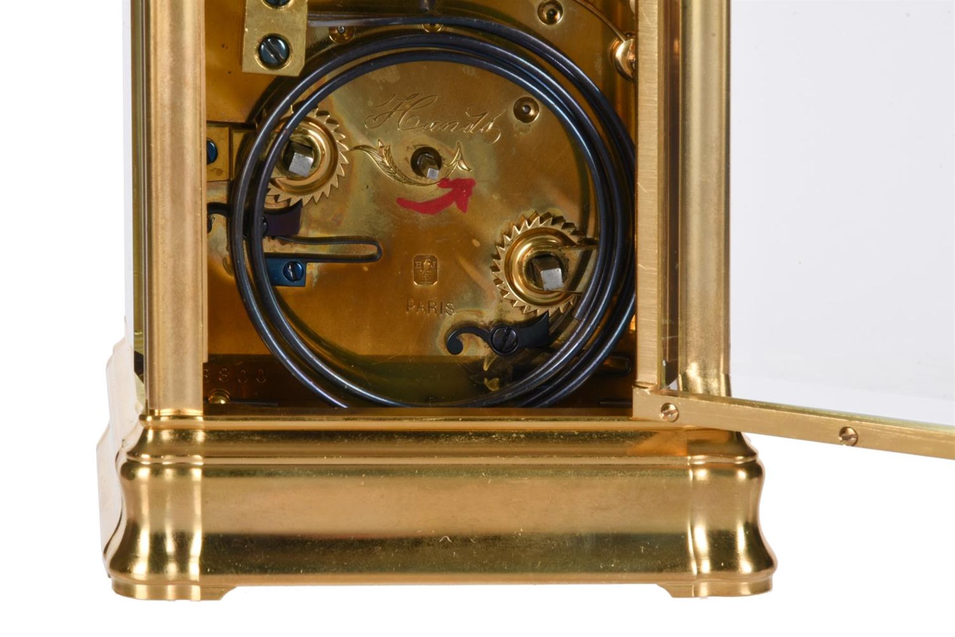 A FINE FRENCH GILT BRASS GORGE CASED GRANDE SONNERIE STRIKING CARRIAGE CLOCK - Image 4 of 6