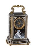 AN UNUSUAL FINE FRENCH LIMOGES ENAMELLED CARRIAGE TIMEPIECE