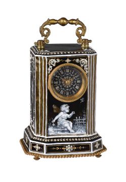 AN UNUSUAL FINE FRENCH LIMOGES ENAMELLED CARRIAGE TIMEPIECE