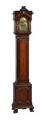 A GEORGE III STYLE CARVED MAHOGANY MINIATURE EIGHT-DAY LONGCASE TIMEPIECE