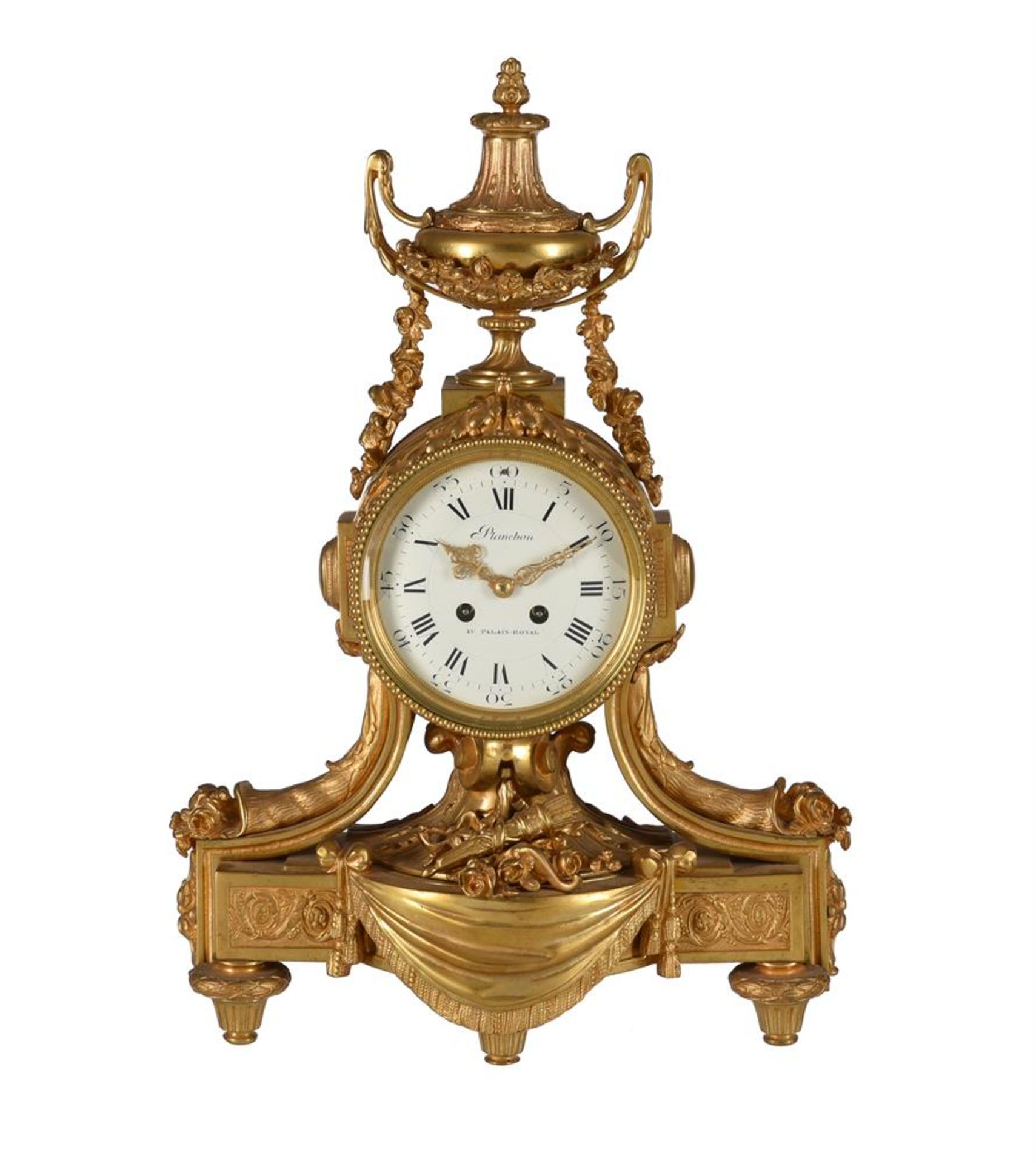 A FRENCH LOUIS XVI STYLE GILT BRASS MANTEL CLOCK