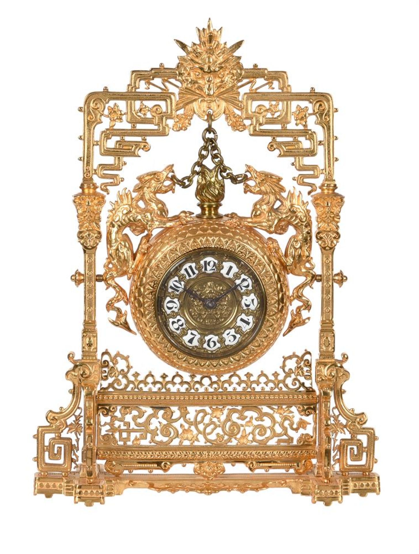 A FRENCH GILT BRASS 'JAPONESQUE' MANTEL TIMEPIECE