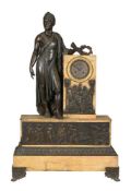 A FINE FRENCH EMPIRE BRONZE AND SIENA MARBLE FIGURAL MANTEL CLOCK OF IMPRESSIVE PROPORTIONS