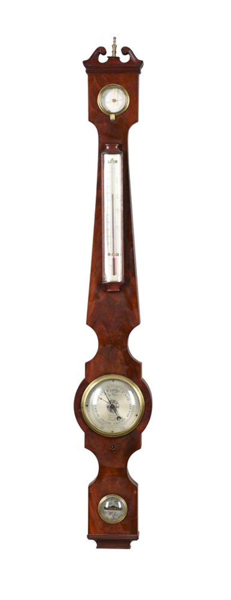 A RARE WILLIAM IV MAHOGANY MERCURY WHEEL BAROMETER WITH FOUR-INCH DIAL