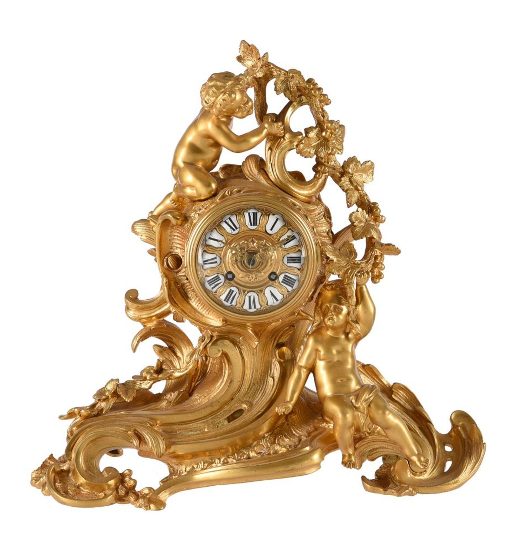 A FRENCH LOUIS XV STYLE GILT BRASS MANTEL CLOCK