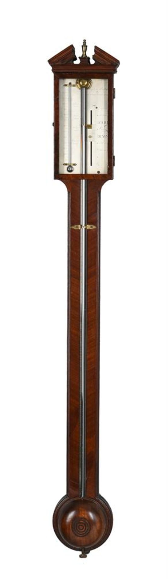 A GEORGE III MAHOGANY MERCURY STICK BAROMETER