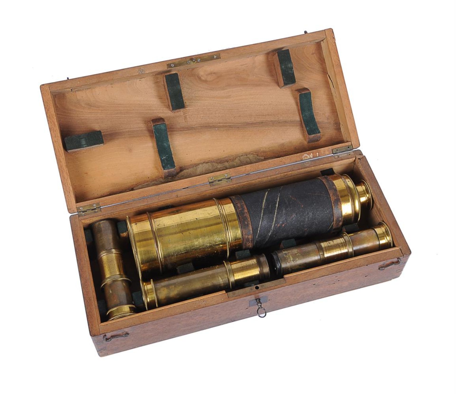 AN UNUSUAL FRENCH LACQUERED BRASS THREE-INCH SIX-DRAW PORTABLE ASTRONOMICAL TELESCOPE - Image 2 of 2