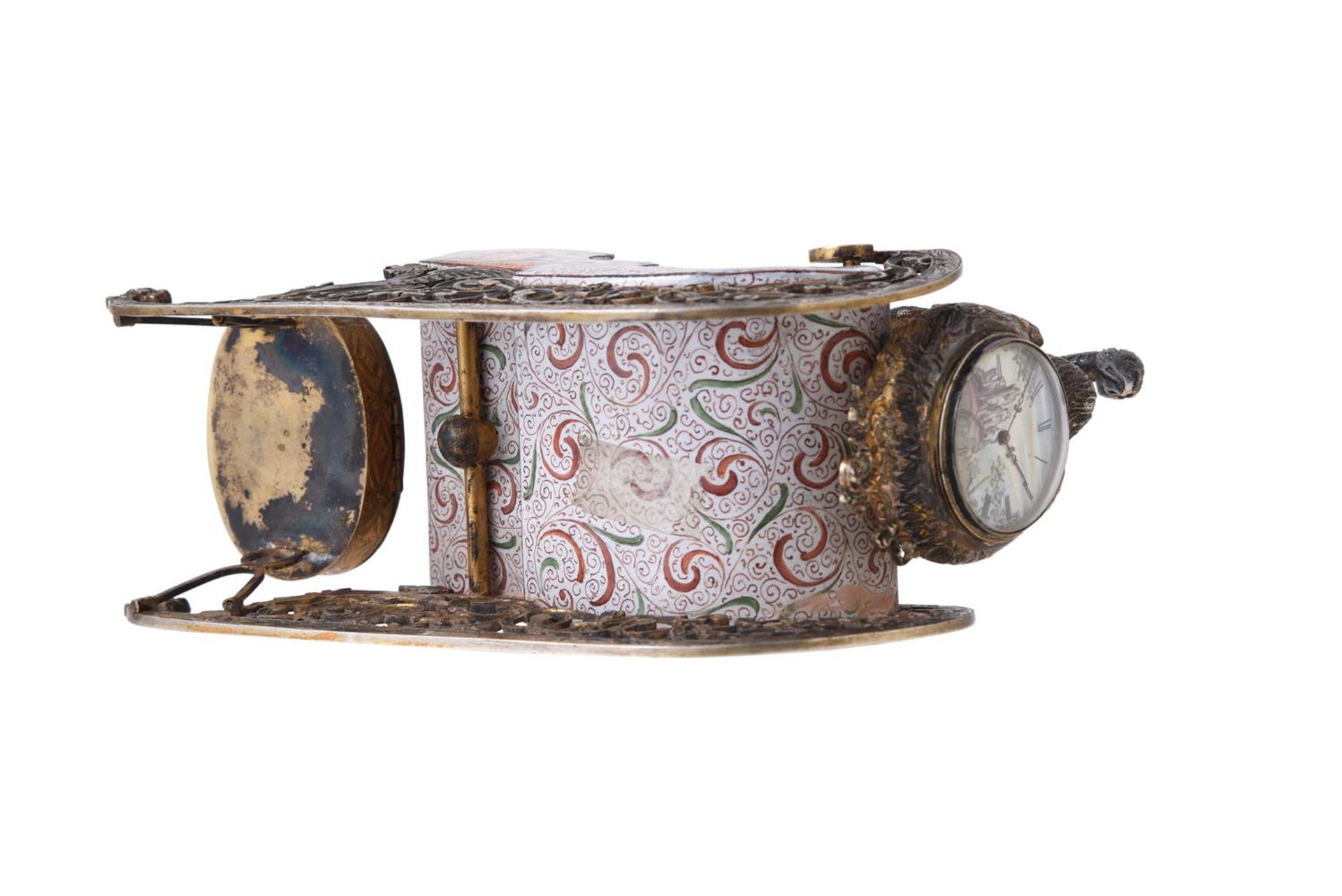 A FINE AUSTRIAN ENGRAVED SILVER-GILT AND ENAMELLED NOVELTY SLEIGH TIMEPIECE - Bild 6 aus 7