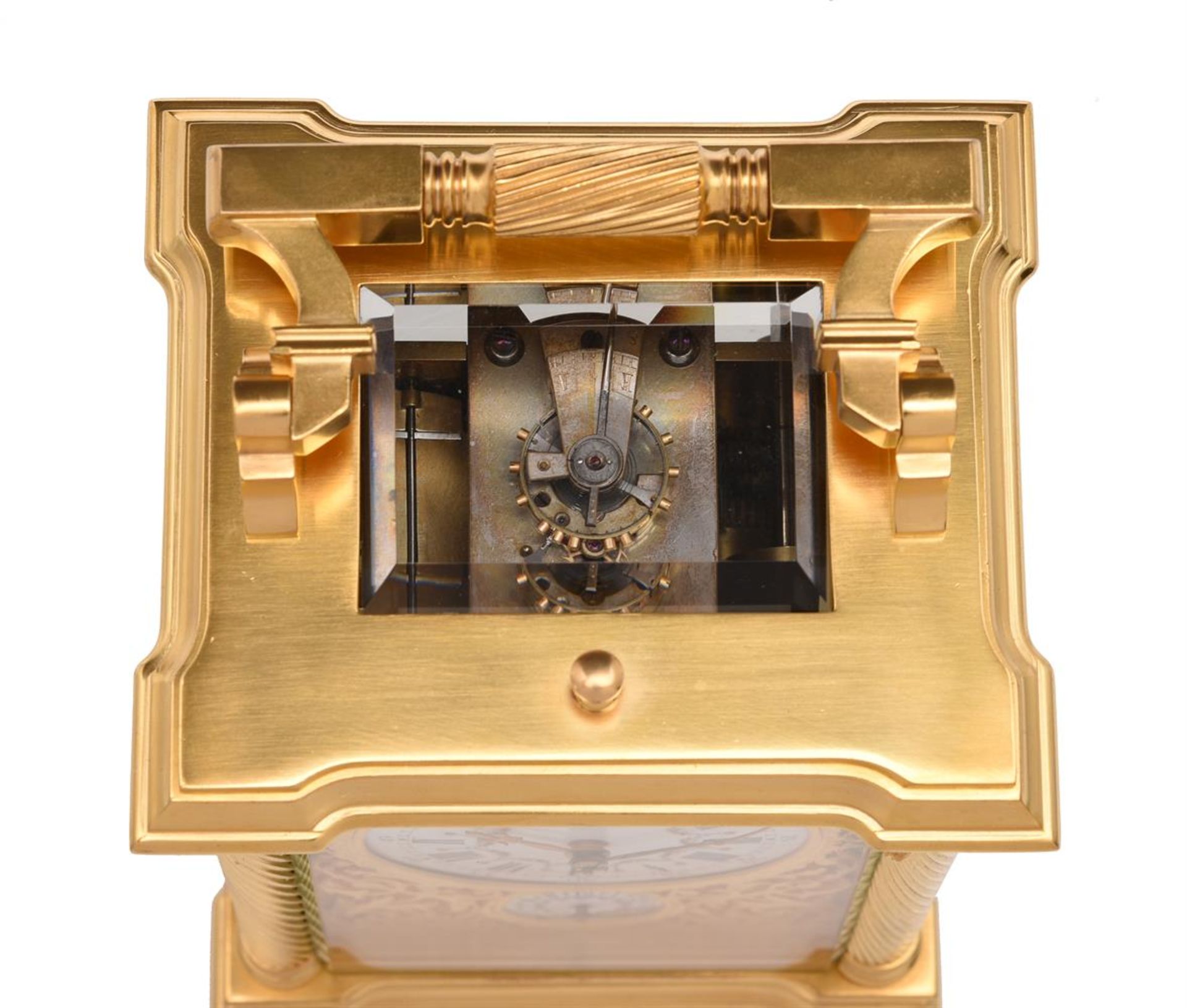 Y A FINE FRENCH GILT FRETWORK AND PORTRAIT MINIATURE INSET GRANDE-SONNERIE ALARM CARRIAGE CLOCK - Bild 4 aus 7