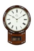 Y A VICTORIAN IRISH MOTHER-OF-PEARL INLAID ROSEWOOD FUSEE DROP-DIAL WALL TIMEPIECE