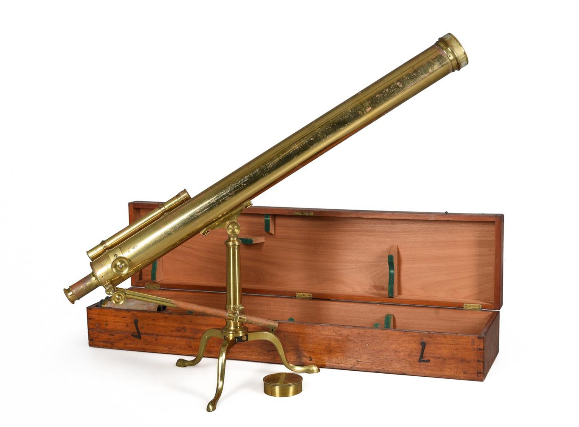 A VICTORIAN LACQUERED BRASS 3.25-INCH REFRACTING TELESCOPE