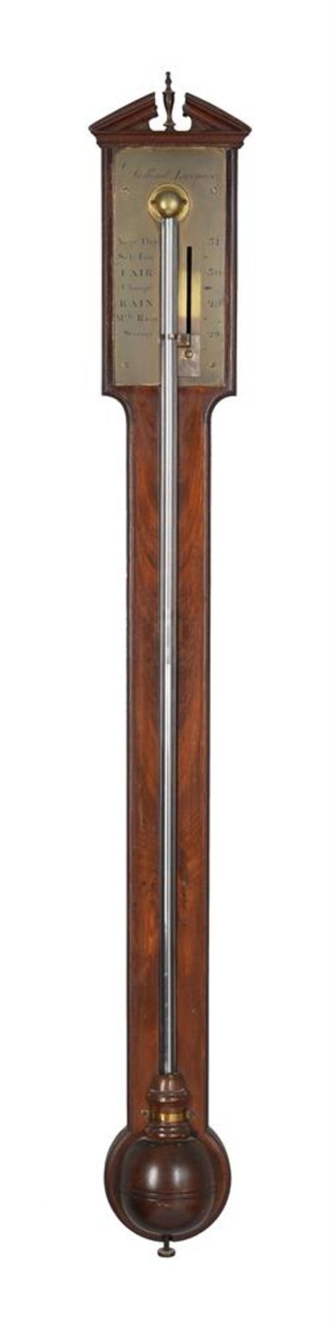 A GEORGE III MAHOGANY MERCURY STICK BAROMETER