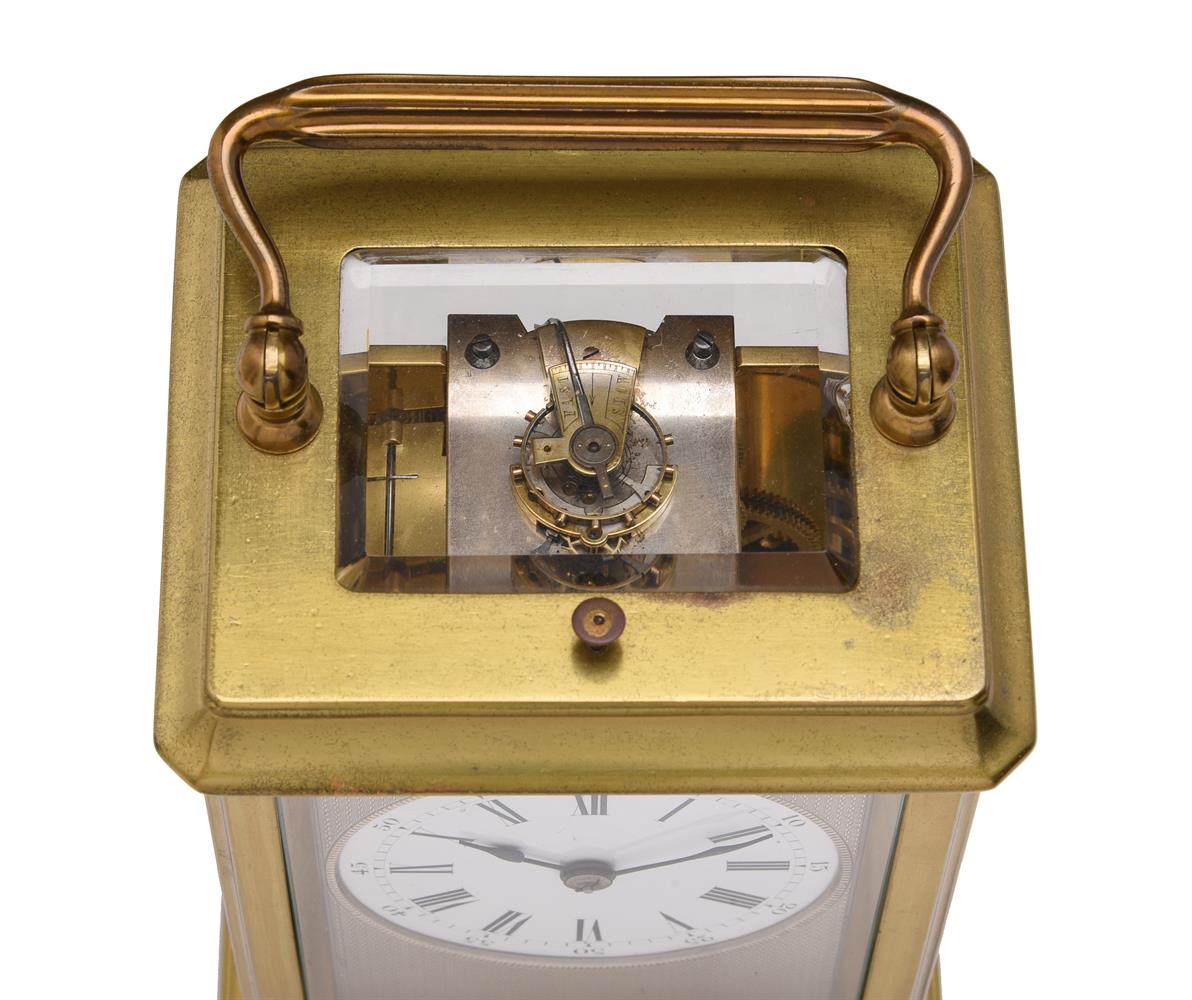 A FRENCH LACQUERED BRASS GIANT CARRIAGE CLOCK WITH PUSH-BUTTON REPEAT - Image 2 of 3