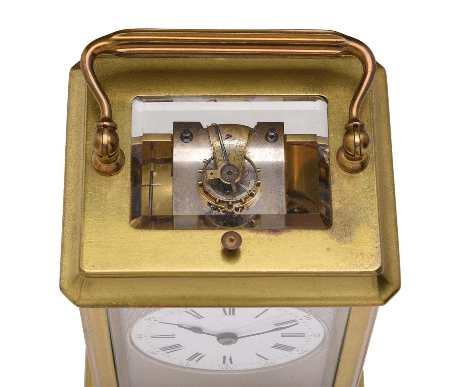 A FRENCH LACQUERED BRASS GIANT CARRIAGE CLOCK WITH PUSH-BUTTON REPEAT - Bild 2 aus 3