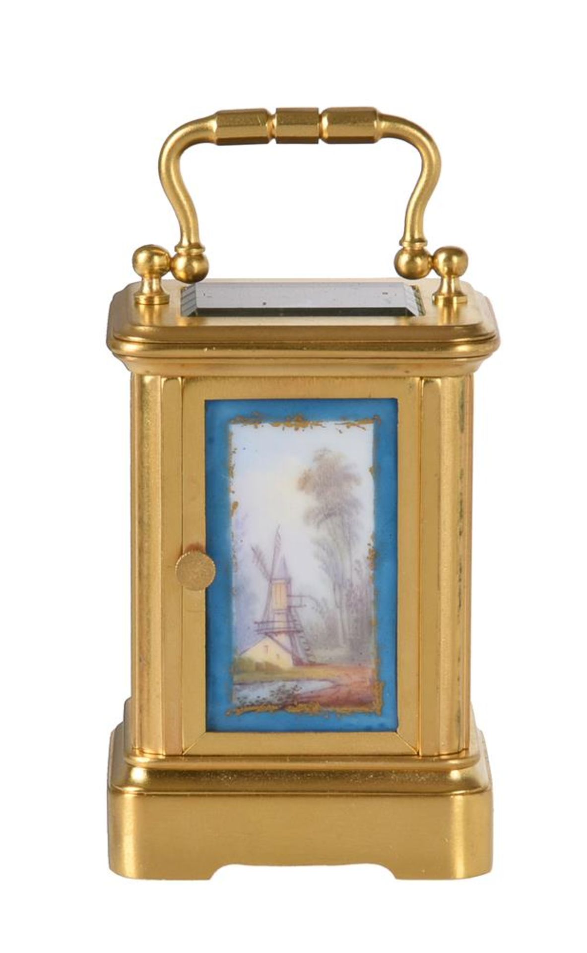 A FINE FRENCH GILT BRASS PORCELAIN PANEL INSET MINIATURE CARRIAGE TIMEPIECE - Bild 4 aus 6