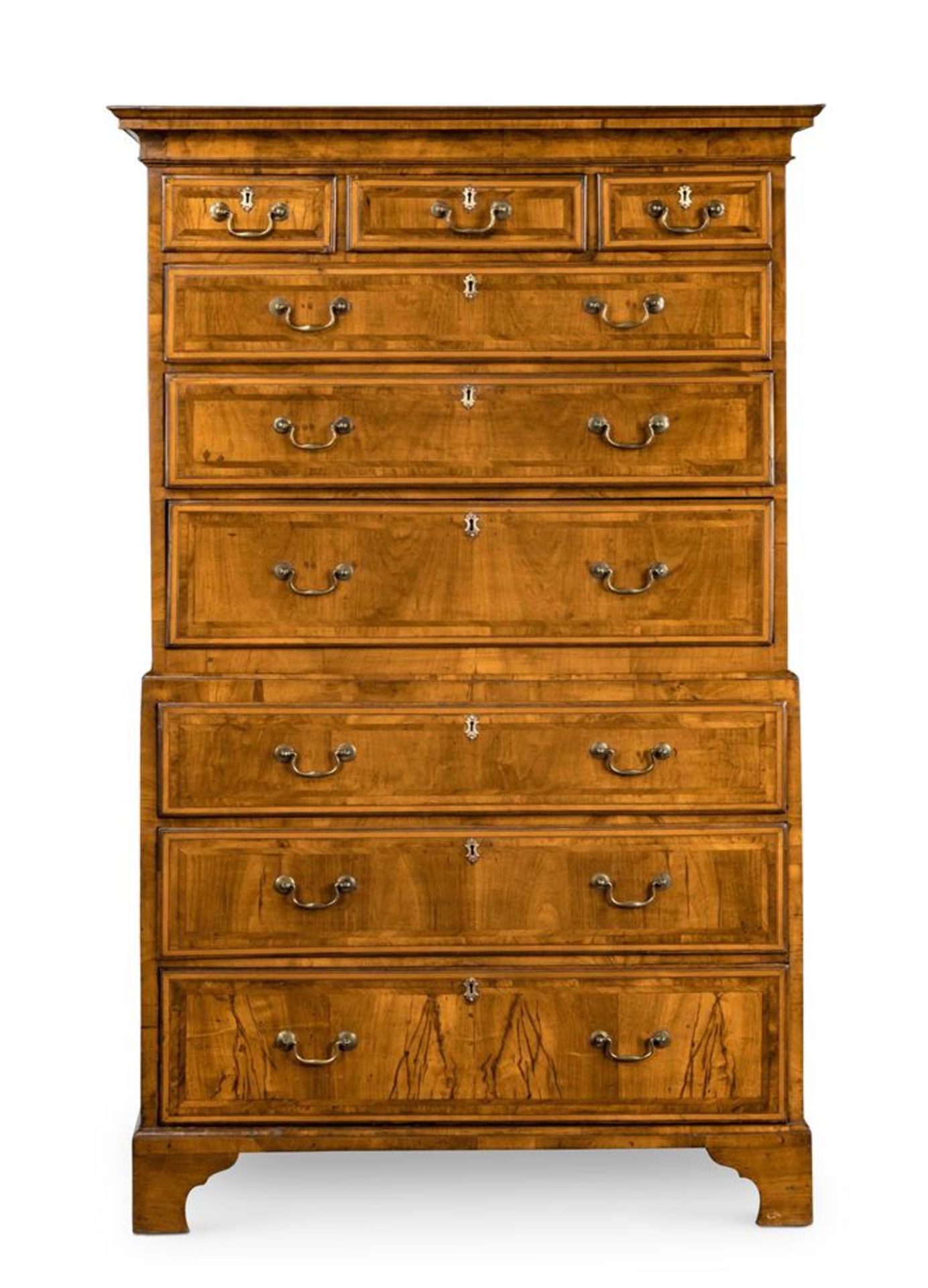 A GEORGE III WALNUT AND FRUIT WOOD CROSSBANDED CHEST ON CHEST, CIRCA 1780 - Bild 2 aus 4
