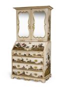 A POLYCHROME PAINTED AND PARCEL GILT BUREAU CABINET, MID 18TH CENTURY AND LATER DECORATED