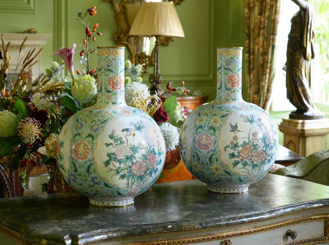 A PAIR OF MASSIVE CANTON ENAMEL GLOBULAR VASES. TIANQIUPING, LATE 19TH CENTURY