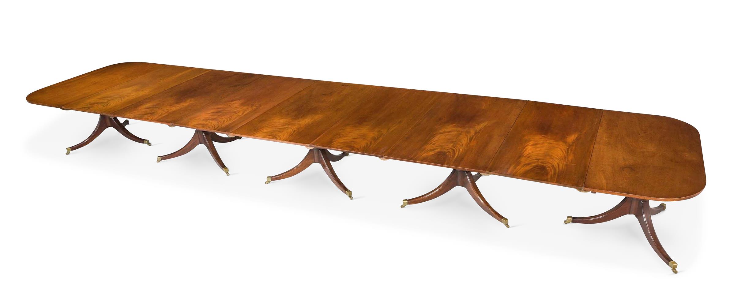 A MAHOGANY FIVE PILLAR DINING TABLE, CIRCA 1790 AND LATER - Image 2 of 18