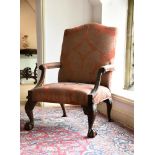 A CONTINENTAL MAHOGANY GAINSBOROUGH ARMCHAIR, MID 18TH CENTURY AND LATER