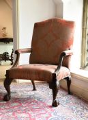 A CONTINENTAL MAHOGANY GAINSBOROUGH ARMCHAIR, MID 18TH CENTURY AND LATER