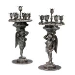 A PAIR OF BRONZE FIGURAL TABLE CANDELABRA, ITALIAN, LATE 19TH/EARLY 20TH CENTURY