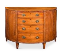 Y A GEORGE III MAHOGANY AND SATINWOOD CROSSBANDED SEMI ELLIPTICAL COMMODE, CIRCA 1790