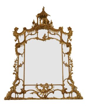 A LARGE CARVED GILTWOOD OVERMANTLE MIRROR, IN GEORGE III STYLE, LATE 18TH/19TH CENTURY